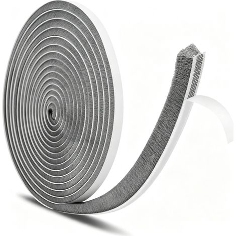 (10 m) Joint Brosse (L) x 9 mm(L) x 9 mm(H), Joint Porte Coulissante Autocollante, Anti-poussière, Anti-vent, Réduction du Bruit,  Fenêtres- Gris (1/5)