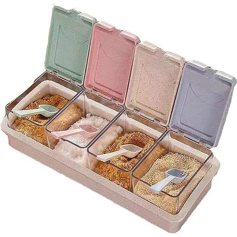 Boîte à épices transparente, boîte et récipient pour épices, flacon d'assaisonnement, boîte à épices en paille de blé, bocaux, organisateur de condiments, rangement créatif pour la cuisine, sel, poivr (1/4)