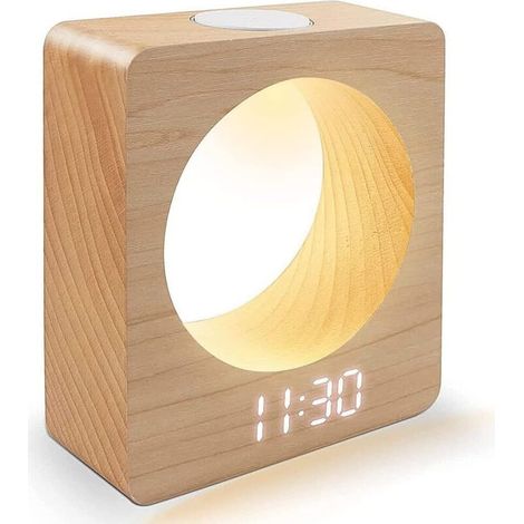 Bardusch-RéVeil NuméRique LED en Bois en Bois avec Veilleuse 3 RéGlages D'Alarme DéTection de TempéRature pour Chambre (1/5)