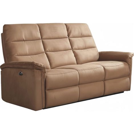 Canapé 3 places relax électrique en tissu polyester marron glacé - RHODAY (1/4)