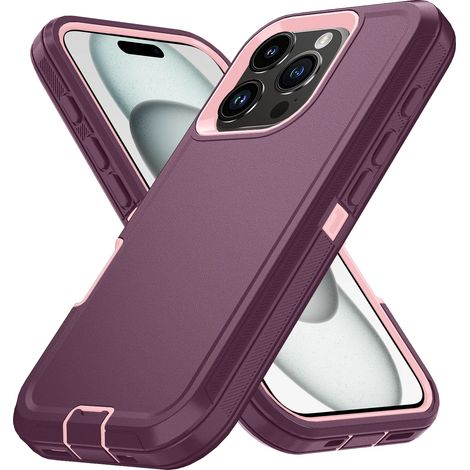(Rouge-violet, iPhone 13 Pro Max) Coque rigide mate, matériau PC+TPU, antichoc, avec clip ceinture. (1/5)