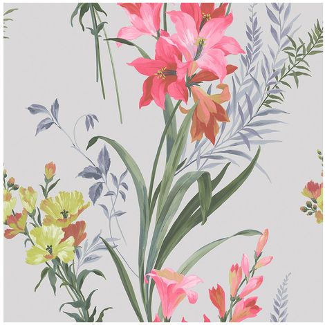 Thalia Floral Wallpaper Pink Green Grey Natural Botanical Belgravia Feature Wall (1/4)