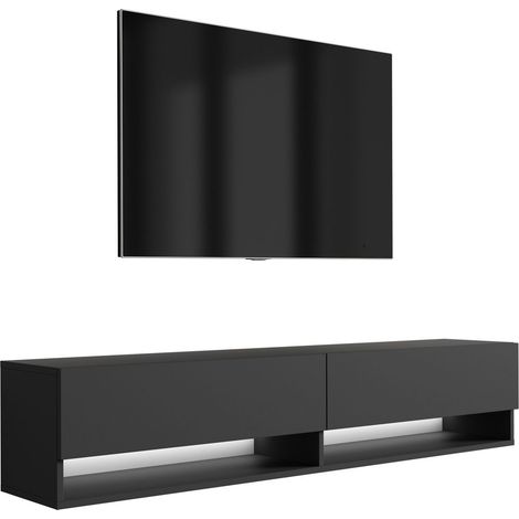 Meuble TV 100 cm Blanc Mat / Blanc Brillant, pieds droits noirs, 100 × 32 × 52 cm (1/4)