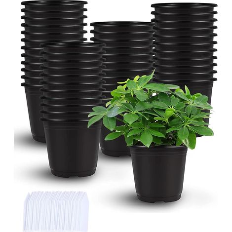 110 x 10cm Black Plastic Seedling Pots with 110 Labels (1/5)