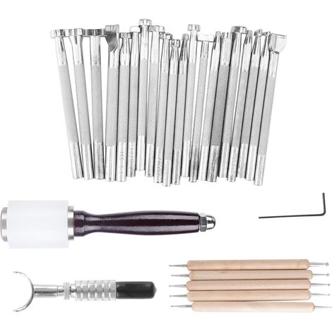 Kit de 28 outils pour le travail du cuir : estampage, sculpture et loisirs créatifs. (1/5)