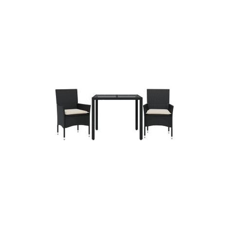Ensemble à manger de jardin et coussins 3 pcs noir rotin verre (1/5)