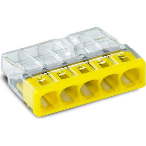 Connecteur Compact 5 Voies - Lot de 100 - Plastique Transparent - Raccordement Cuivre - Électricité Domestique - Jaune (1/2)