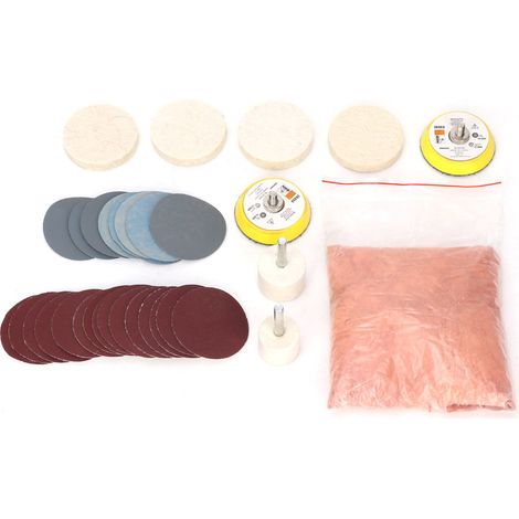 Ortviai Kit de Polissage Verre 34 Pièces pour Rayures Profondes – Disques, Plaques Abrasives et Tampons en Feutre (1/5)