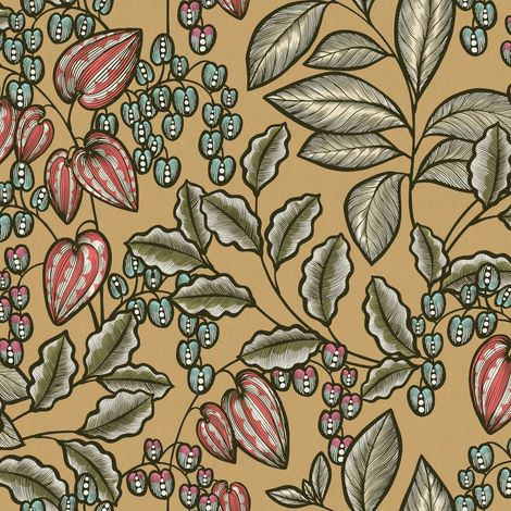 Blumen Tapete Profhome 377544 Vliestapete glatt mit floralen Ornamenten matt gelb grün blau rot 5,33 m2