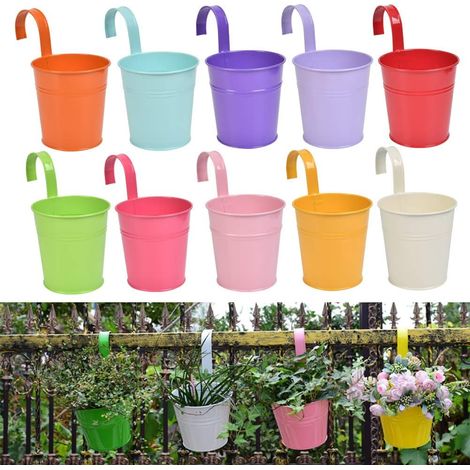 10 x métal fer fleur pot vase suspendu balcon jardin jardinière décor à la maison (1/5)