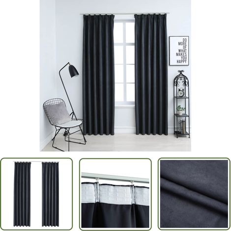 The Living Store Rideaux occultants avec crochets 2 pcs Anthracite 140x175 cm - Rideaux Occultants - Rideaux Anthracite - Rideaux Pour Salon - Rideaux Chambre - Rideaux Décoratifs (1/5)