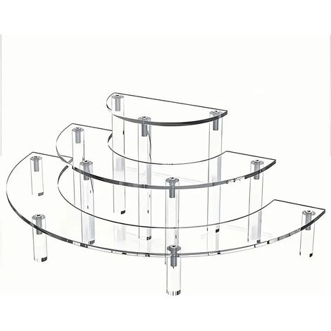 Présentoir en acrylique à 3 niveaux, grand support de table transparent en forme de croissant de lune pour parfums, cupcakes, figurines, desserts, cosmétiques, lotions, crèmes (1/5)
