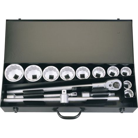 Draper 14-Piece Metric Square Drive Socket Set (53037) with Ratchet, Including Bi-Hexagon Sockets in a Box (1/2)