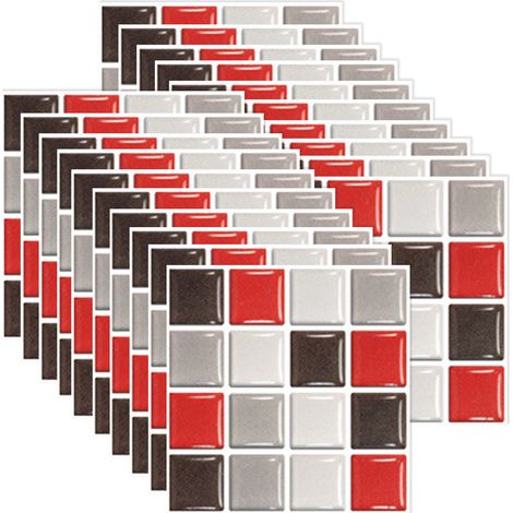 40 autocollants mosaïque, PVC imperméable, 10x10 cm, pour crédence cuisine salle de bain (1/5)