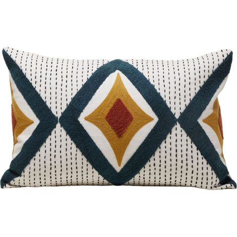 Housse de coussin 40x60 cm MADURA - Ivoire et pétrole - ZAYI (1/5)