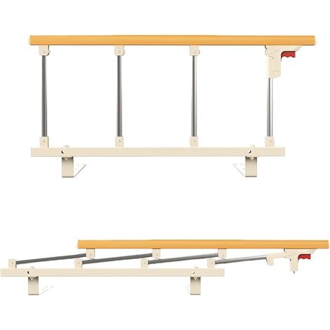 Adult Bed Barrier One-Touch Folding Bed Barrier with Wood Look Handle, Anti-Fall Safety Bed Barrier for Seniors and Recovery, Sturdy Metal Frame for Adult Bed (1/5)