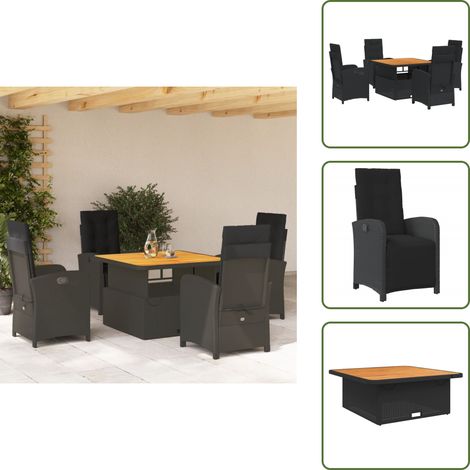 Chaise de jardin réglable - vidaXL Ensemble à manger de jardin coussins 5pcs Noir Résine tressée - Table de jardin relevable (1/5)
