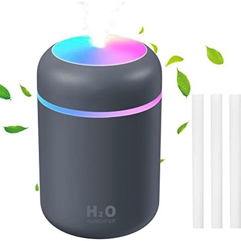 Air Humidifier, 300ml Mini Humidifier with 2 Adjustable Mist Modes, Auto Shut Off and Colorful Night Light, USB Portable Humidifier for Cars, Offices, Bedrooms (Gray)
