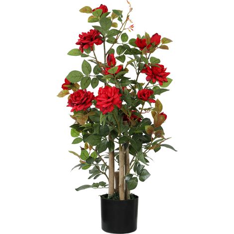 HOMCOM 90cm Artificial Rose Tree with 344 Silk Leaves and 17 Flowers, Red