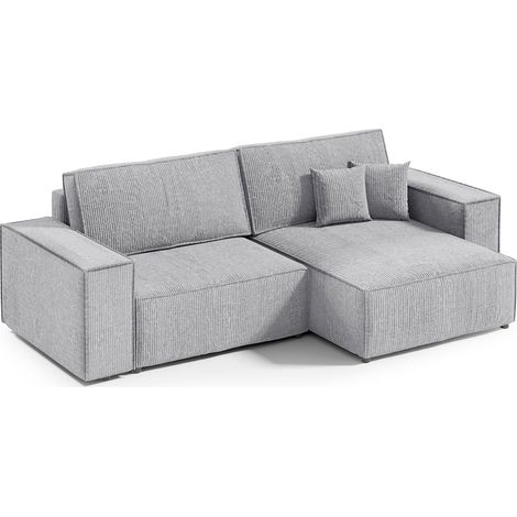 3-Sitzer-Wende-Ecksofa mit Bettkasten Isaac Mini Cord Hellgrau (1/5)