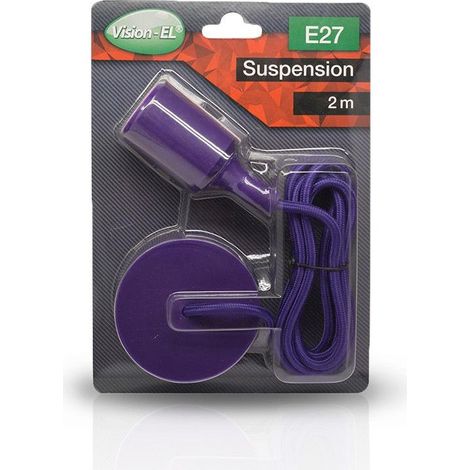 Lámpara de suspensión con portalámparas de silicona E27 – Color Violeta  Cable de 2 m. Miidex Lighting® (1/3)