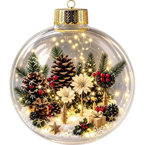 Boule de Noël lumineuse en cristal, décor intérieur 3D de scène enneigée, sphère ronde transparente pour sapin de Noël, style D avec lumières. (1/3)