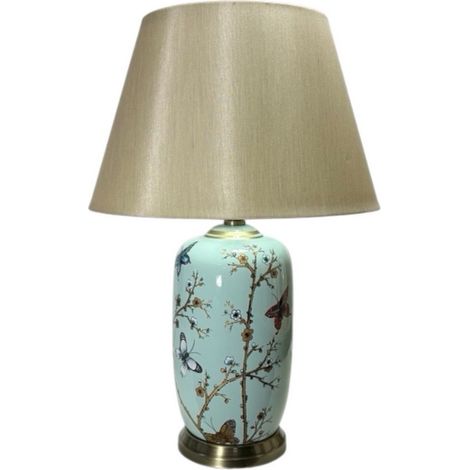 44cm Table Lamp and Shade - Cylindrical Base - Ceramic - L19 x W19 x H44 cm