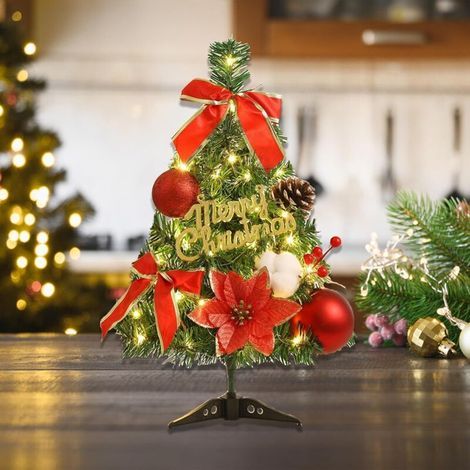 Mini-Weihnachtsbaum mit Lichterkette und Schleife – Ideal für Tische, Auslagen und Schaufenster – 1 Stück, 45 cm, rot (1/5)