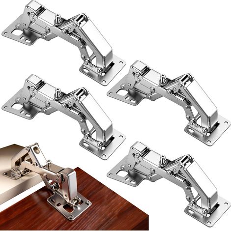 4 charnières pour meubles, charnières à 175 degrés, charnières à fermeture amortie, amortissement hydraulique, invisibles pour meubles de cuisine (1/4)