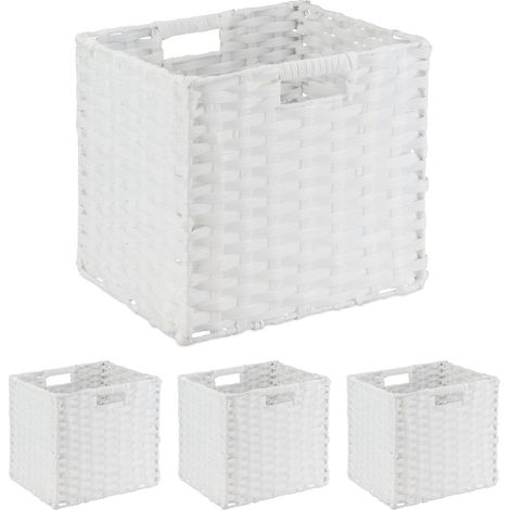 Set di 4 cesti portaoggetti quadrati versatili soggiorno bagno 31 x 32 x 30 cm in PP beige 130016656