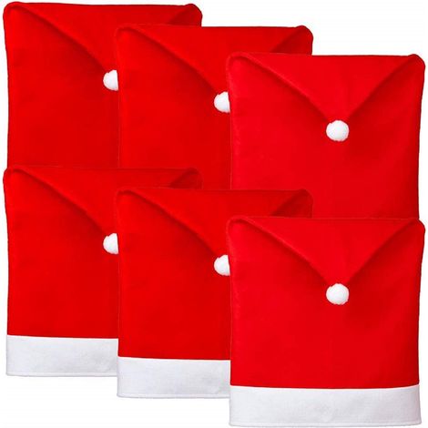 Ensemble de 6 housses de chaise de Noël pour salle à manger, décoration de table de Noël, housse de dossier de chaise en chapeau de père Noël pour fêtes de Noël, festivals et restaurants. (1/4)