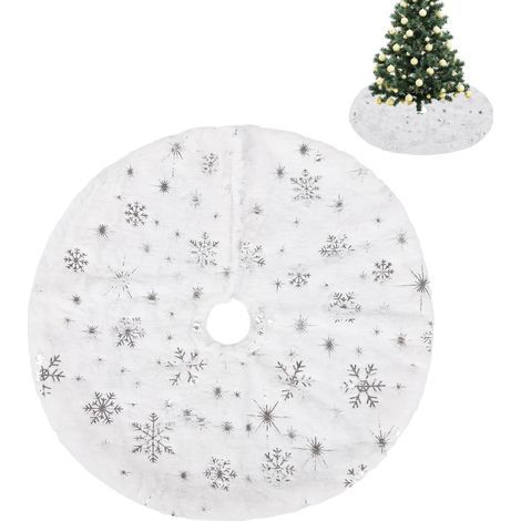 1pc argenté 40cm/15.75in Jupe de Sapin de Noël en Fausse Fourrure Blanche Jupe de Sapin de Noël étoile Jupe de Sapin de Noël Couverture de Base pour Les Vacances Décorations de Noël à la Maison (1/5)