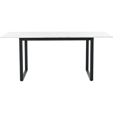 Tavolo da pranzo allungabile 140/180x80x75 cm in MDF bianco effetto marmo con gambe in metallo (1/5)