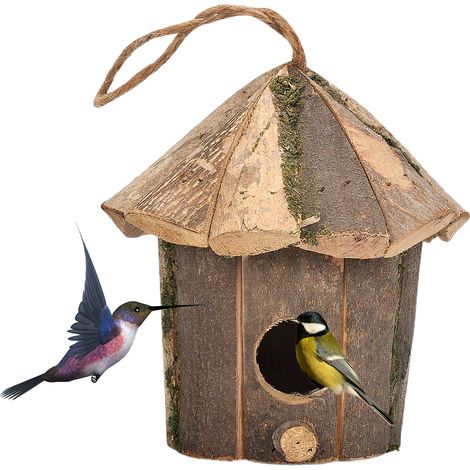 [Zylindrisches Vogelhaus] Natürliches, robustes Gartenvogelhaus aus Holz, 10 cm Durchmesser, 20 cm Höhe, dekoratives Hängevogelhaus (1/5)