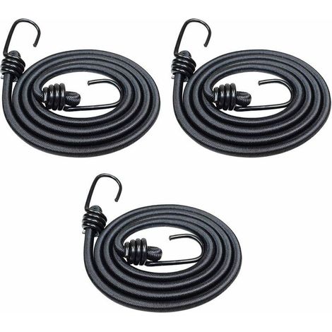 Lot de 3 tends élastiques résistants de 120 cm avec crochets pour voiture, caravane, camping-car - Noir