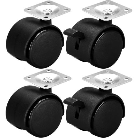 4 Pièces Roulettes Pivotantes de 50mm, Roulettes pour Meubles, 2 avec Frein et 2 sans, roulettes de Rechange pour Chaise de Bureau, Roues Chaise Protéger le sol pour meubles