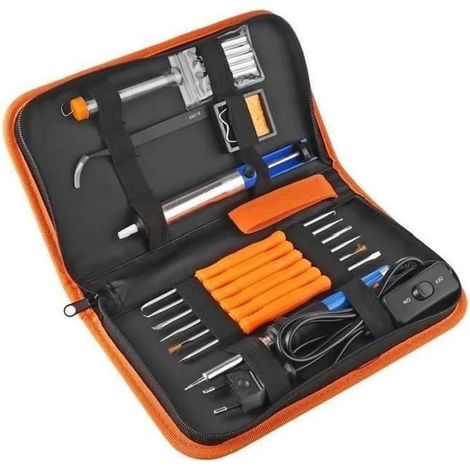 Kit de Soudage 220V Iron Electrique Réglable 60W Fer à Souder, 6 Pcs Soudure avec Pompe à dessouder , Support de Brasage (1/4)