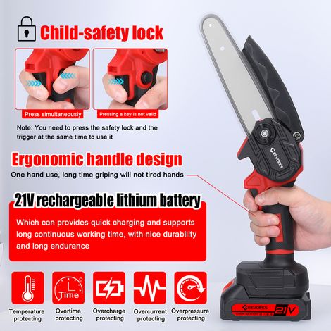 Scie d'élagage électrique portable 21 V 6 pouces, petite scie à chaîne pour fendre le bois, moteur à balais, outil de travail du bois à une main pour la coupe dans le jardin et le verger (1/5)