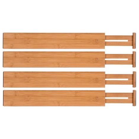 Bamboo Kitchen Drawer Dividers (4 Pack) Adjustable Drawer Organizers, Spring Loaded, Kitchen, Bedroom, Baby Drawer, Office