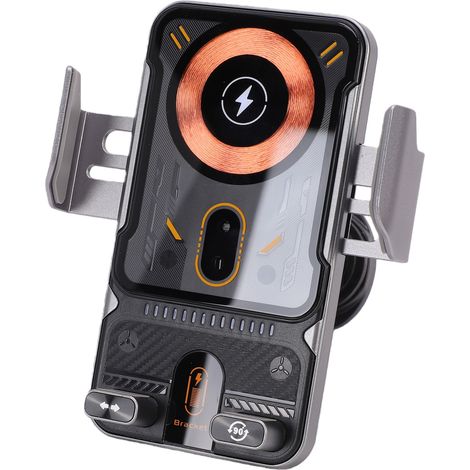 Chargeur Voiture Sans Fil 15W avec Serrage Automatique - Support Téléphone Induction pour Grille d'Aération - Rotation Électrique 90° - Compatible Coques jusqu'à 5mm - Fixation Sans Outil - Gris (1/5)