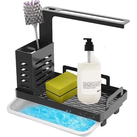 Organizador de esponjas para fregadero de cocina, almacenamiento de fregadero de pared e independiente en acero inoxidable 304, bandeja escurridora de platos, jabonera, organizador de encimera de baño (1/5)