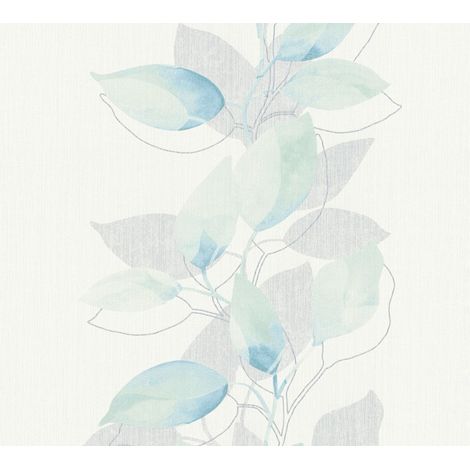 Papier peint fleuri beige salon Tapisserie motif fleur vert beige et bleu Papier peint intissé feuille lavable pour chambre (1/5)