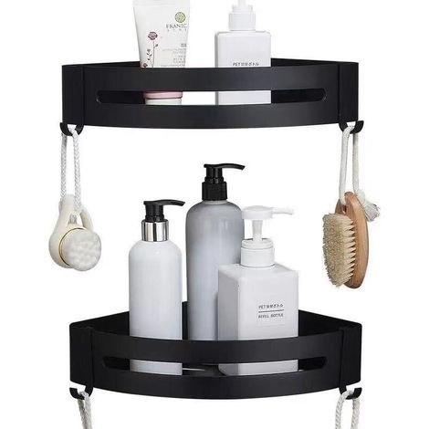 Étagère de douche d'angle, étagère de salle de bain, panier de rangement de douche sans perçage, support de douche adhésif mural en aluminium, organisateur pour shampoing, ferreux (triangle, 2 pièces)