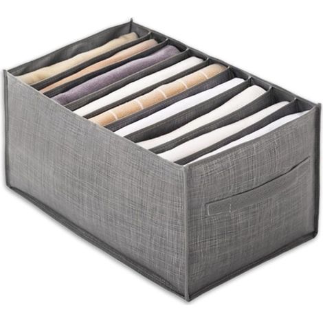 Boîte de rangement pour vêtements grise, grande, 9 compartiments, 44 x 25 x 22 cm (1/5)