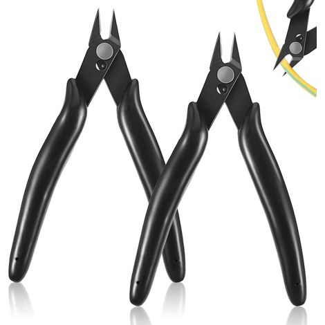 Lot de 2 mini pinces coupantes robustes, 12,5 cm, noires, pour fils électroniques, pinces coupantes multifonctions pour fils fins, colliers de serrage, lames de coupe biseautées, etc. (1/5)