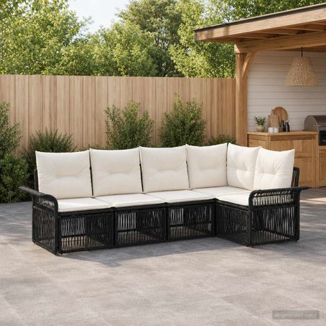 vidaXL Ensemble de canapé de jardin 5 pc Noir polyrotin (1/5)