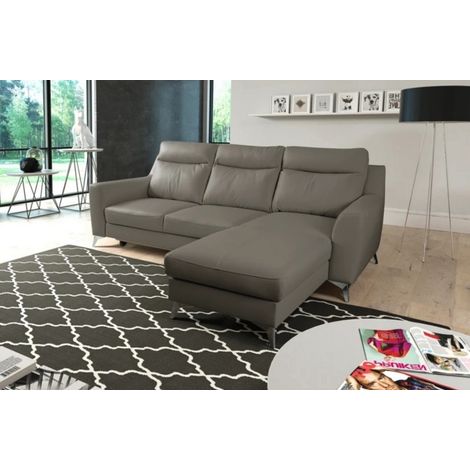Canapé d'angle convertible en cuir italien de luxe 5/6 places GIANNI avec coffre, taupe, angle droit (1/5)