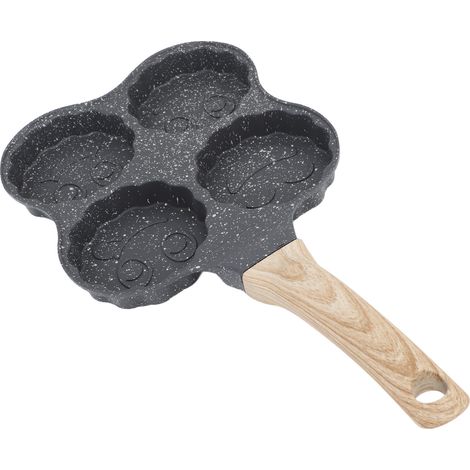 Poêle à œufs en aluminium 4 tasses, antiadhésive, poêle à pancakes, manche en bois, facile à nettoyer, pour cuisinière à gaz et induction, version sourire (1/5)