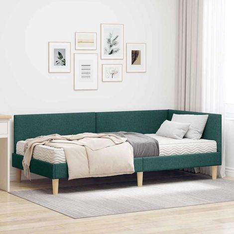 vidaXL Cadre de lit d'angle avec matelas 2 pc Vert foncé 90 x 190 cm (1/5)