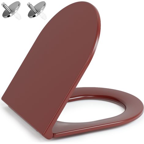 AquaWise Abattant Wc avec Frein de Chute lunette WC universel Forme D Duroplast Charnière Réglable, Fermeture en Douceur Démontage Rapide Facile Nettoyer Carmin